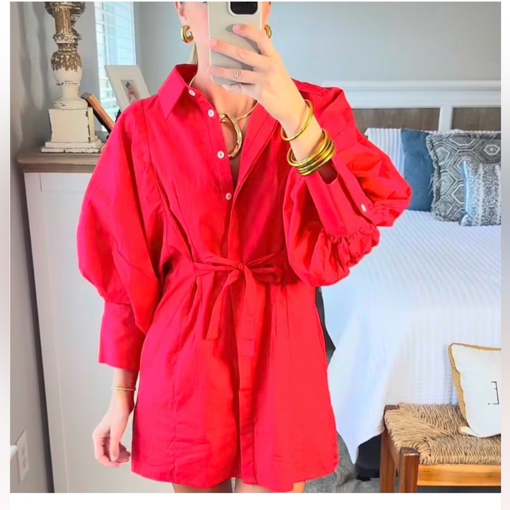 Red dress with puff sleeves